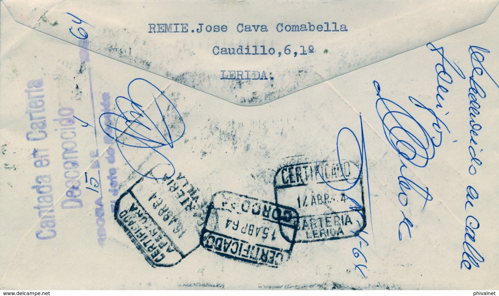 1964 , CERTIFICADO CIRCULADO A CÓRDOBA , DESCONOCIDO , DEVUELTO A SU PROCEDENCIA , CANTADO EN CARTERIA - Cartas & Documentos