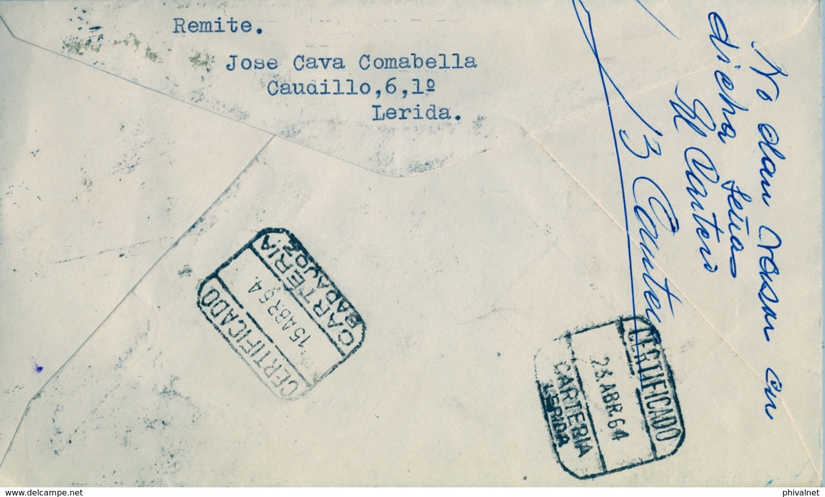 1964 , CERTIFICADO CIRCULADO A BADAJOZ , DESCONOCIDO , DEVUELTO A SU PROCEDENCIA , CARTERIA / BADAJOZ - Cartas & Documentos