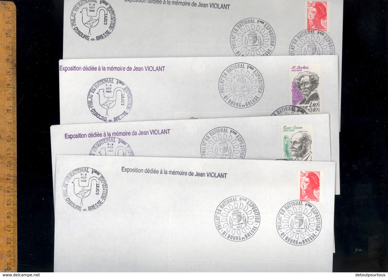 X7 Timbres Timbre Poste Sur Enveloppe Exposition Jean Violant Cachet Bourg En Bresse 1983 - Collectors