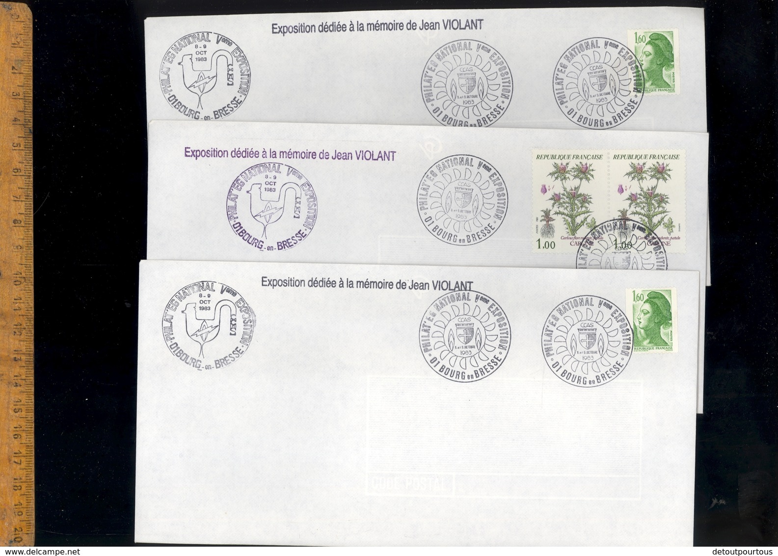 X7 Timbres Timbre Poste Sur Enveloppe Exposition Jean Violant Cachet Bourg En Bresse 1983 - Collectors