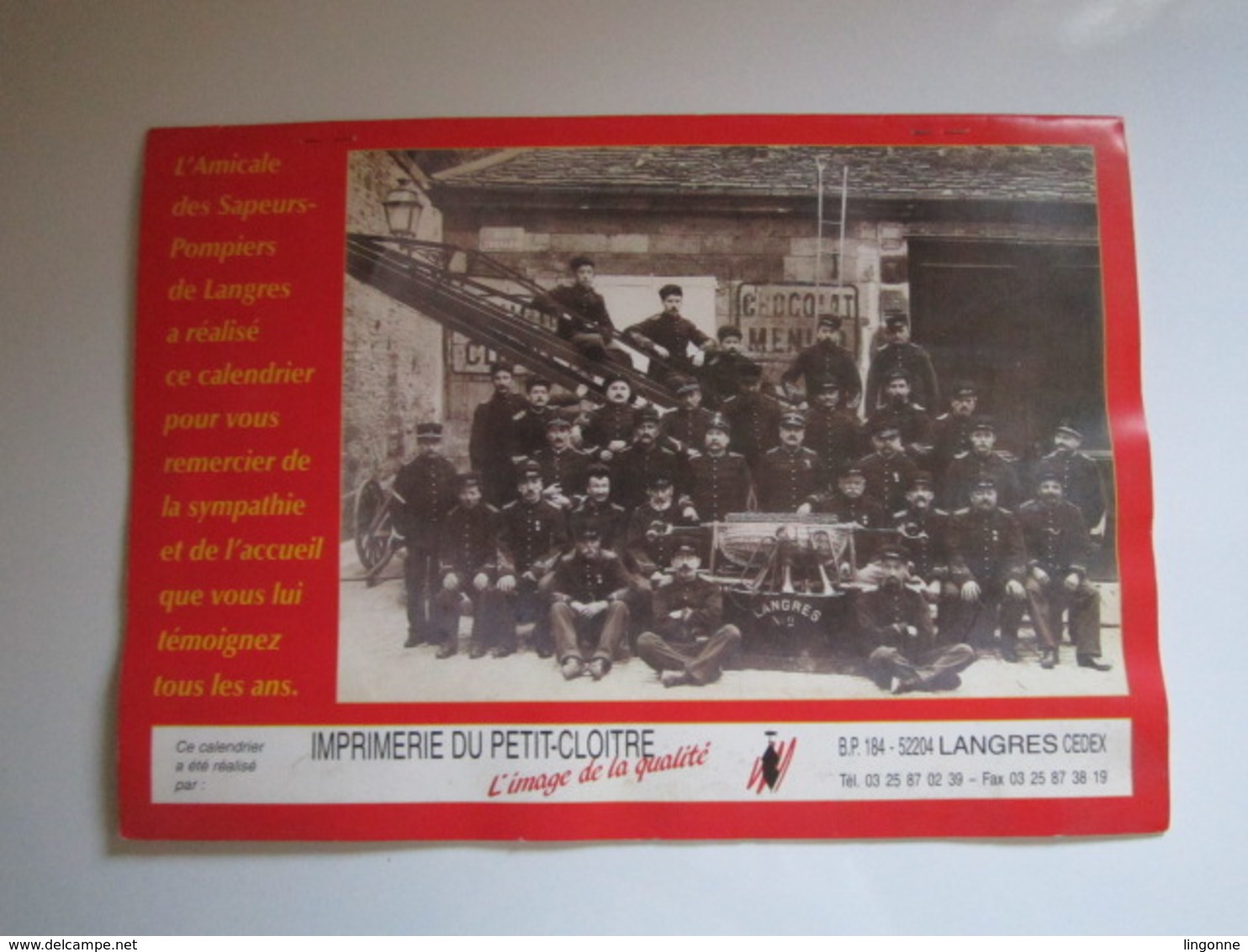 1999 Le Calendrier Des Sapeurs Pompiers De LANGRES (a Pris L'eau) - Grand Format : 1991-00