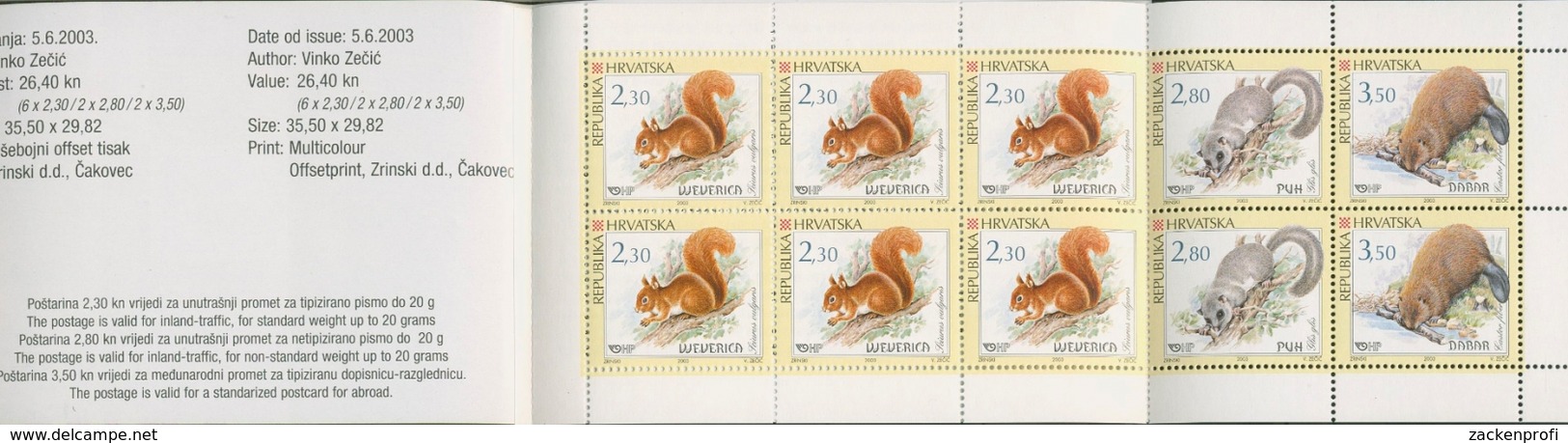 Kroatien 2003 Nagetiere Markenheftchen MH 9 Postfrisch (C91974) - Kroatien