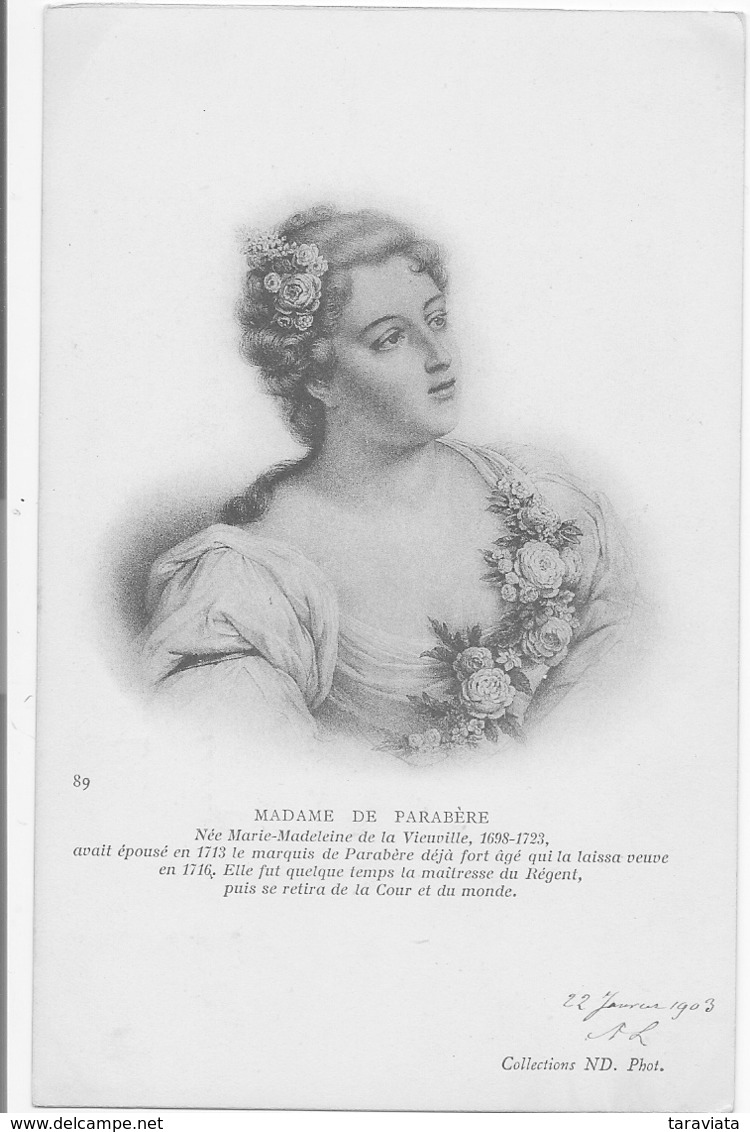 MADAME DE PARABERE Portrait N D  Histoire  Phot Dos Simple - Historische Persönlichkeiten