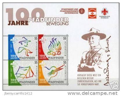 AUSTRIA  - 2007-  " A CENTENARY SCOUT " -  HOJITA BLOQUE De 4 V.DENTADOS - Other & Unclassified