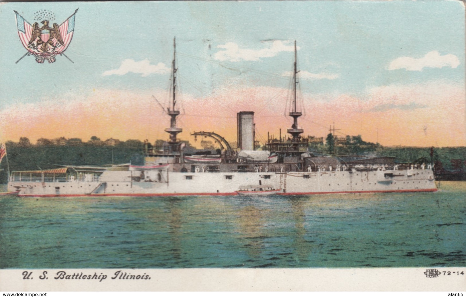 USS Illinois Navy Battleship, 'Mechanical' Flag Rises Out Of Postcard, C1900s Vintage Postcard - Warships