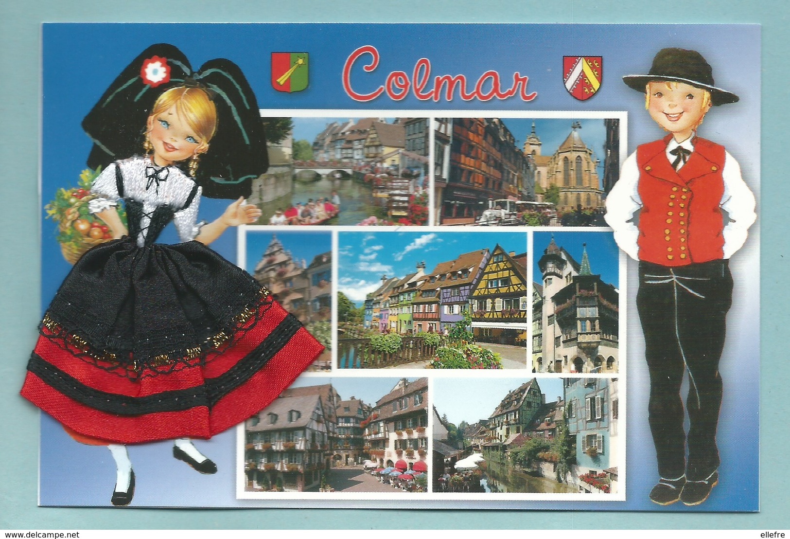 CPM Carte Brodée Alsace Couple Colmar Multivues Petite Venise - Ed As De Coeur Neuve - Bestickt