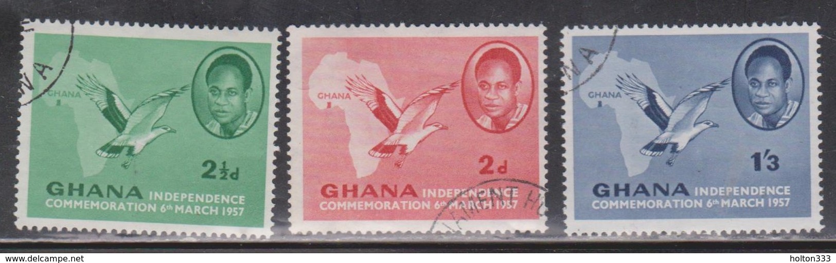 GHANA Scott # 1-2, 4 Used - Kwame Nkrumah, Map & Palm Nut Vulture - Ghana (1957-...)