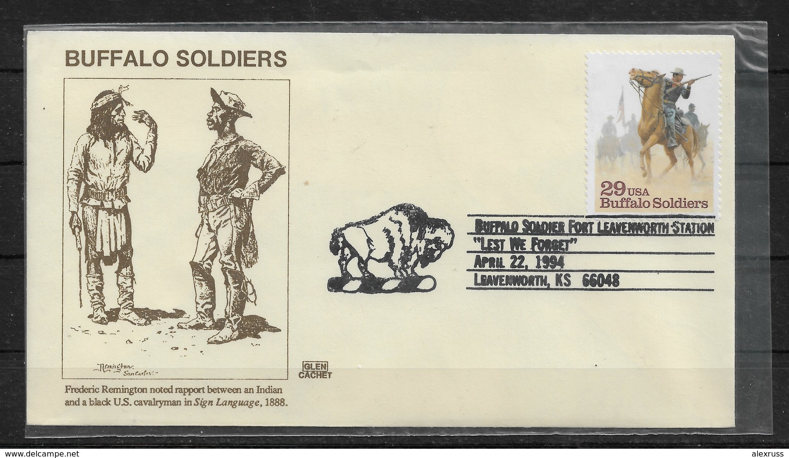 US Cachet Cover 1994, Buffalo Soldiers & American Indian,# 2818, Special KS Cancellation ! (RN-50) - American Indians