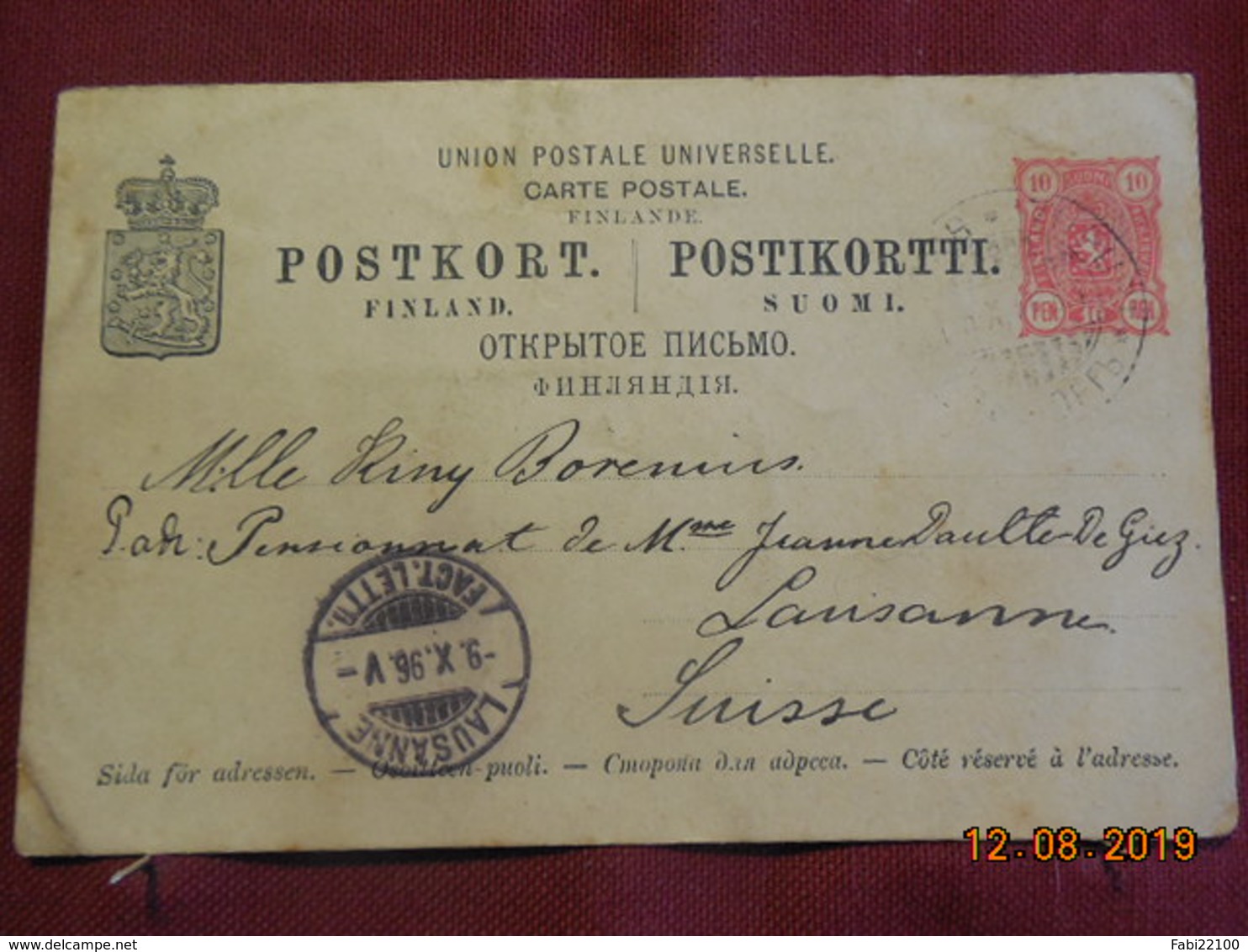 Entier Postal De Finlande De 1896 ( Administration Russe) à Destination De Lausanne - Interi Postali