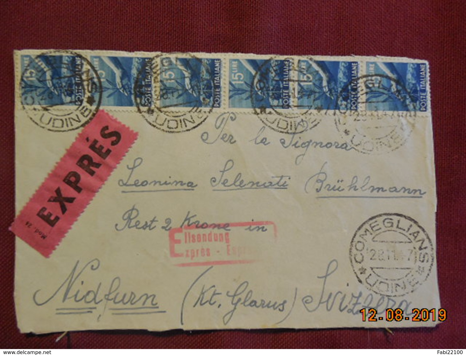 Devant De Lettre D'Italie De 1947 à Destination De Nidfurn - 1946-60: Storia Postale