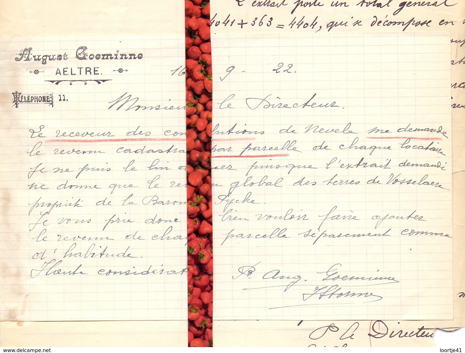 Brief Lettre - August Goeminne Aalter  - Naar Kadaster 1922 + Brief Met Antwoord - Non Classés