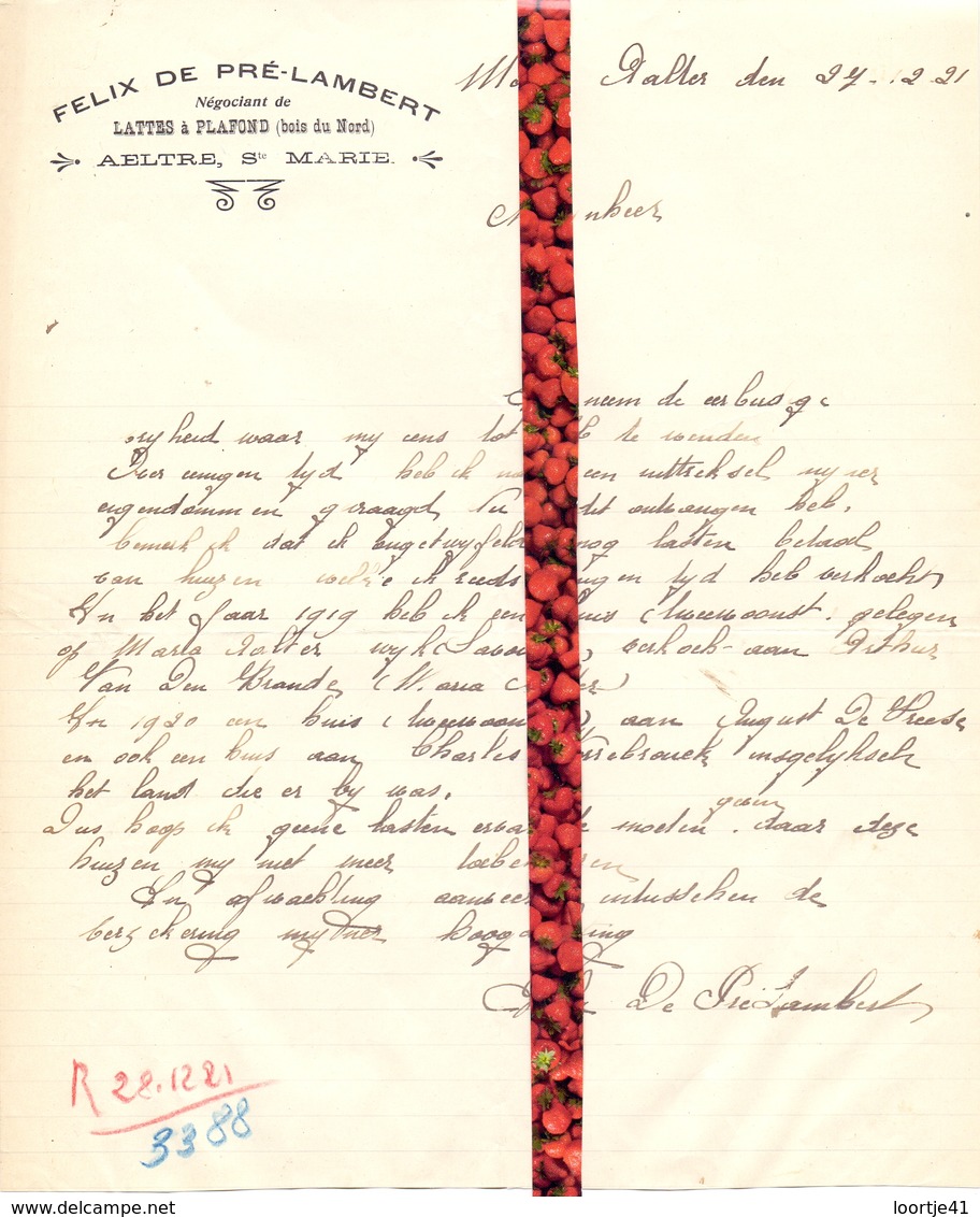 Brief Lettre - Felix De Pré - Lambert - St Maria Aalter - Naar Kadaster 1921 + Brief Met Antwoord - Non Classés