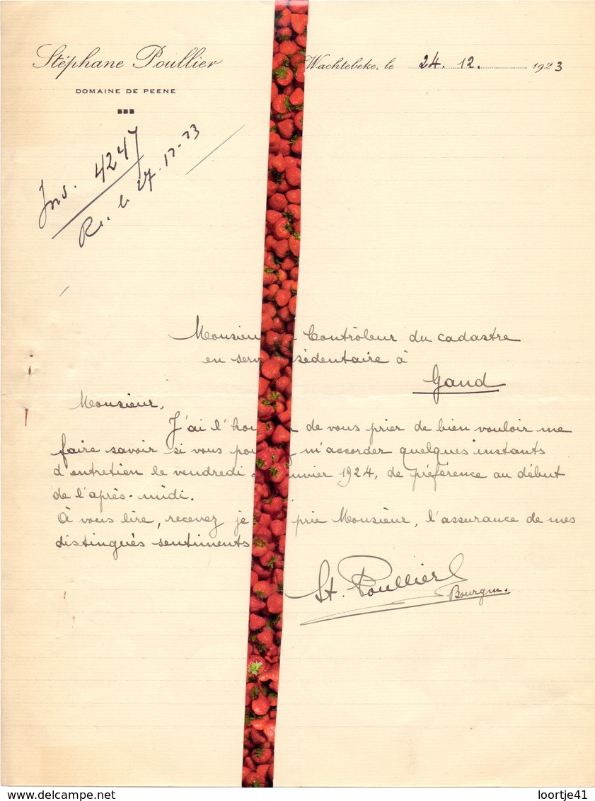 Brief Lettre - Burgemeester Stéphane Poullier - Domaine De Peene  Wachtebeke - Naar Kadaster 1923 + Brief Met Antwoord - Non Classés