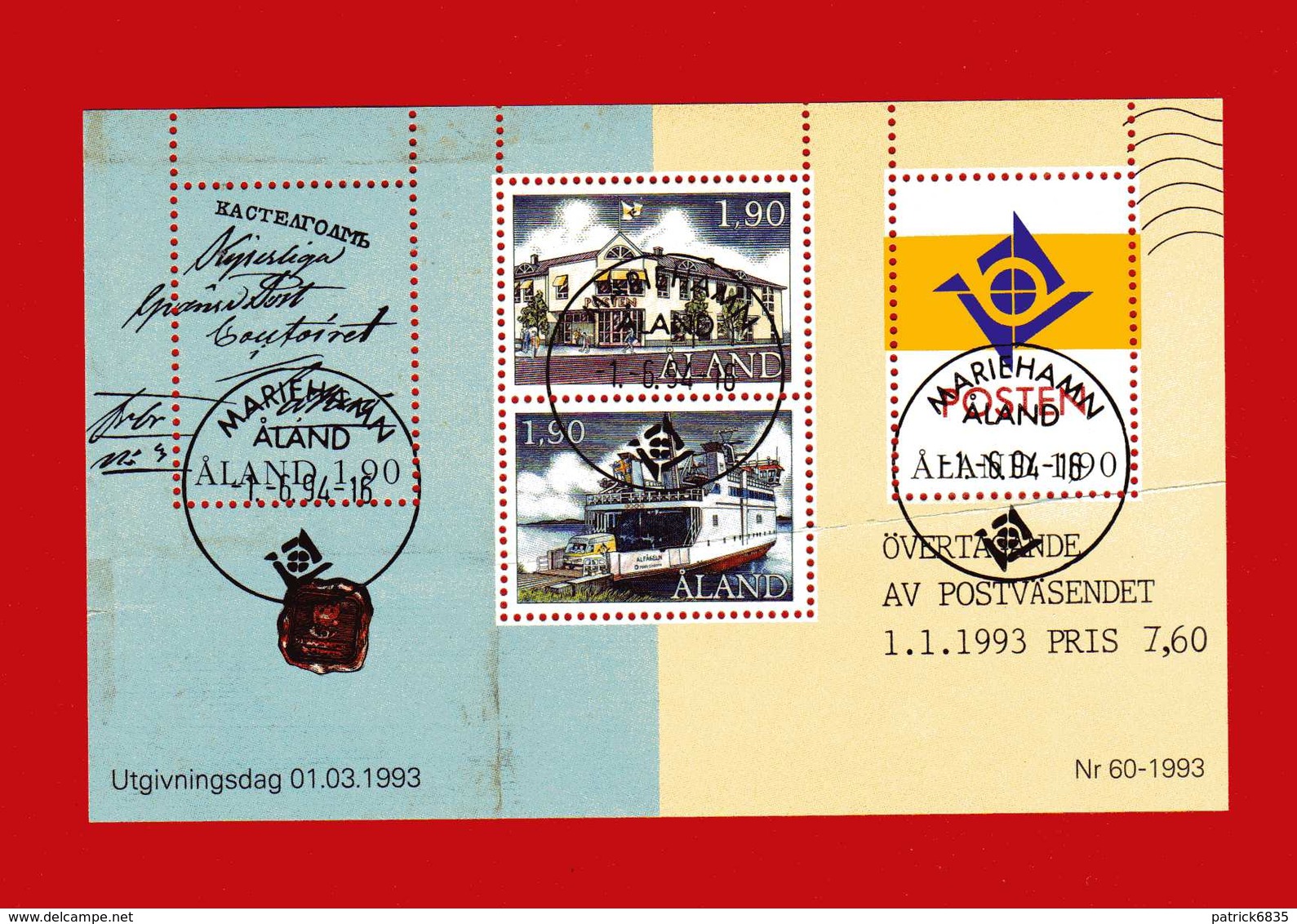 (5) ALAND ° -1993 - BF. 2. Indipendenza Postale Dalla Finlandia. Timbrato. - Aland