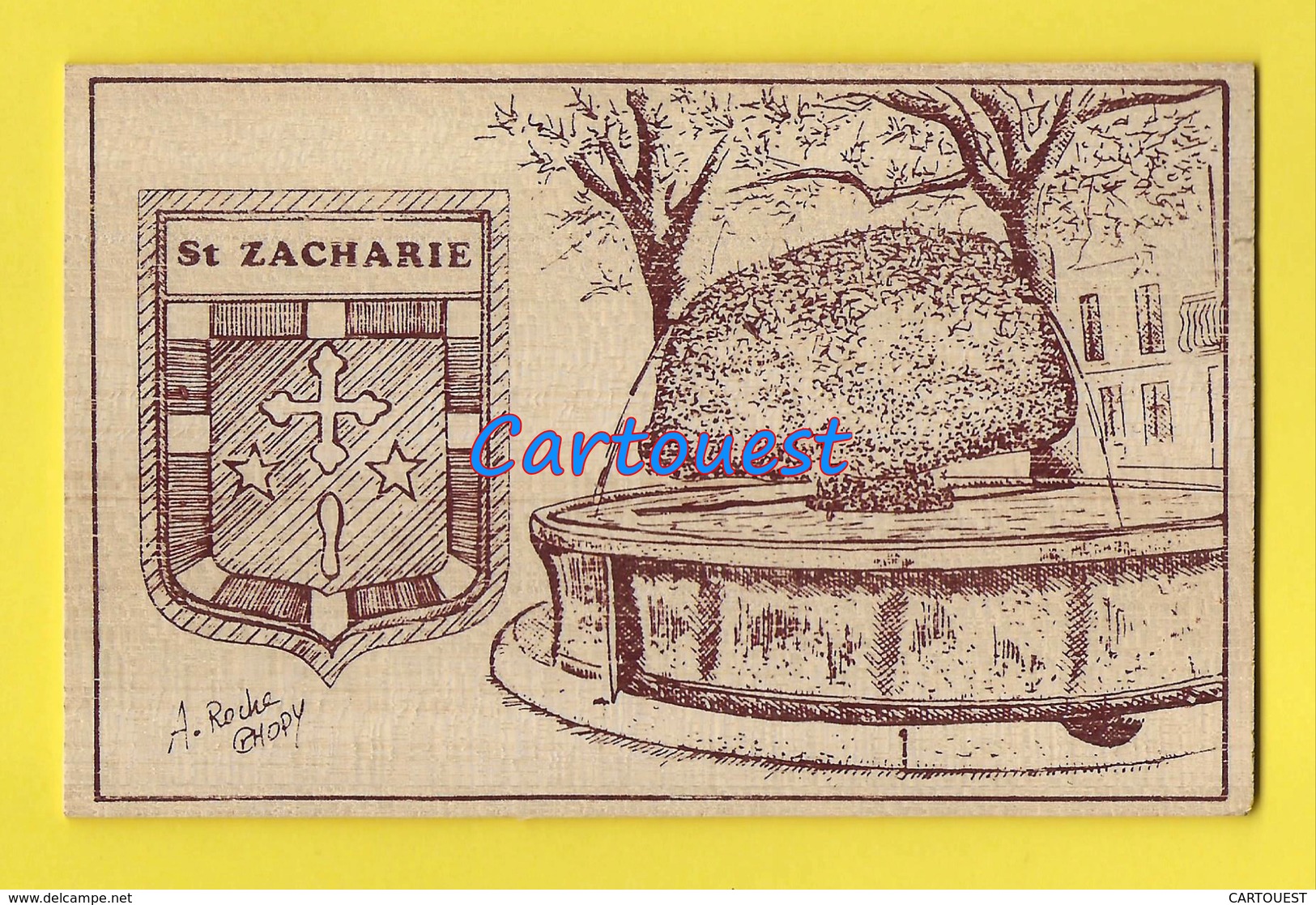 SAINT- ZACHARIE  83  Gravure Sur Bois - A ROCHE CHOPY - FONTAINE - CARTE En BOIS - Saint-Zacharie