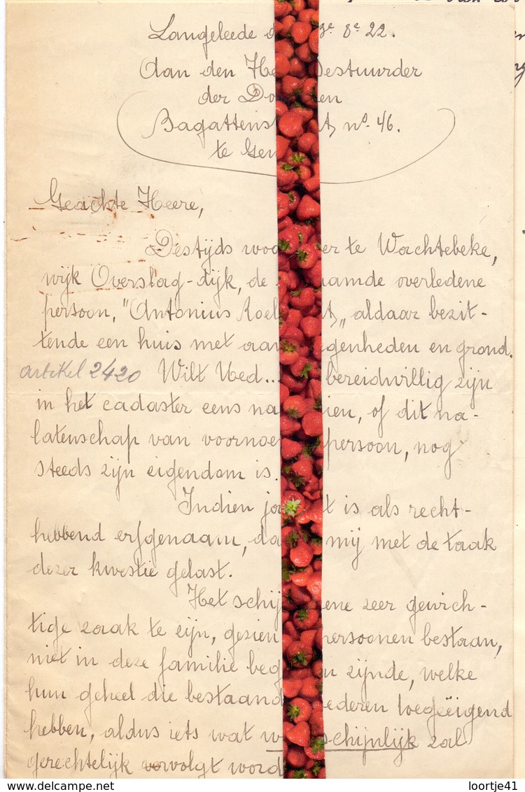 Brief Lettre - A. Ramont Langelede  Wachtebeke - Naar Kadaster 1922 + Brief Met Antwoord - Non Classés