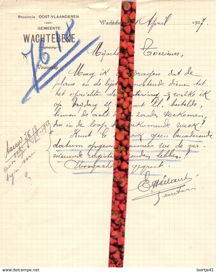 Brief Lettre -  Gemeente Wachtebeke - Naar Kadaster 1927 - Non Classés