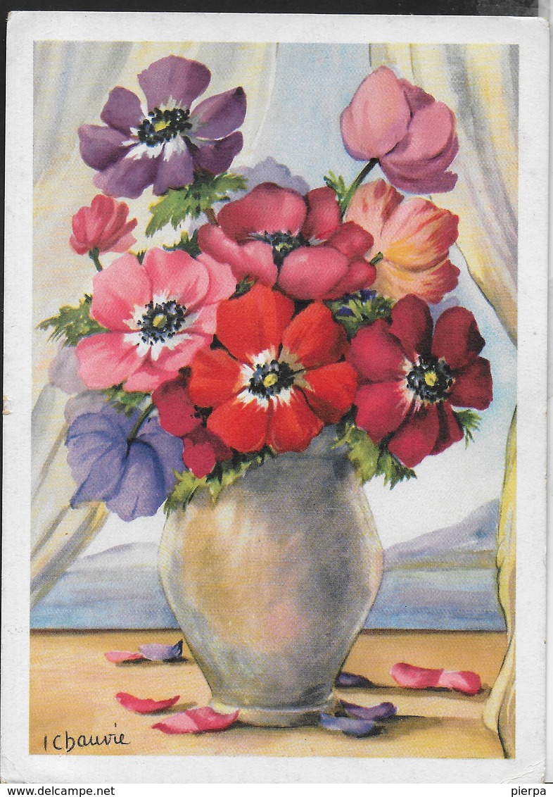 DIPINTO DI VASO DI FIORI - VIAGGIATA DA SPIAZZI/VERONA 1955 - Fiori