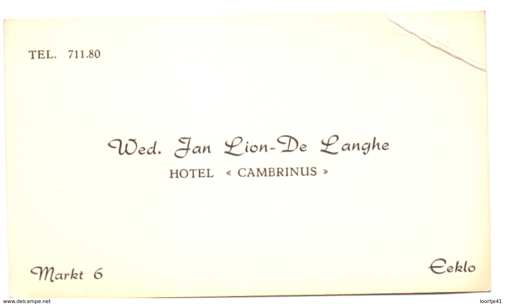 Visitekaartje - Carte Visite - Hotel Cambrinus - Wed. Jan Lion - De Langhe  - Eeklo - Cartes De Visite