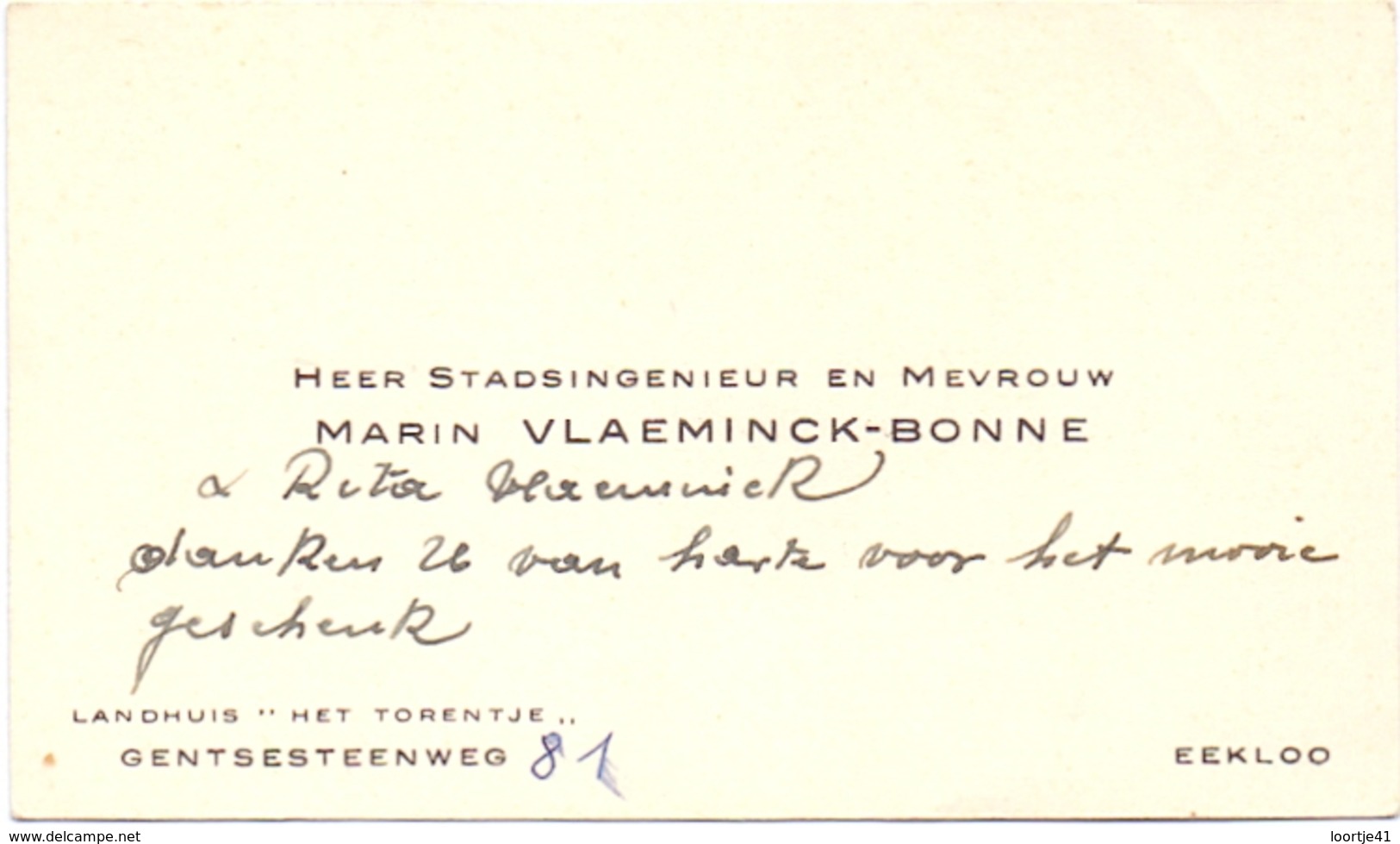 Visitekaartje - Carte Visite - Stadsingenieur Marin Vlaeminck - Bonne  Eeklo - Cartes De Visite