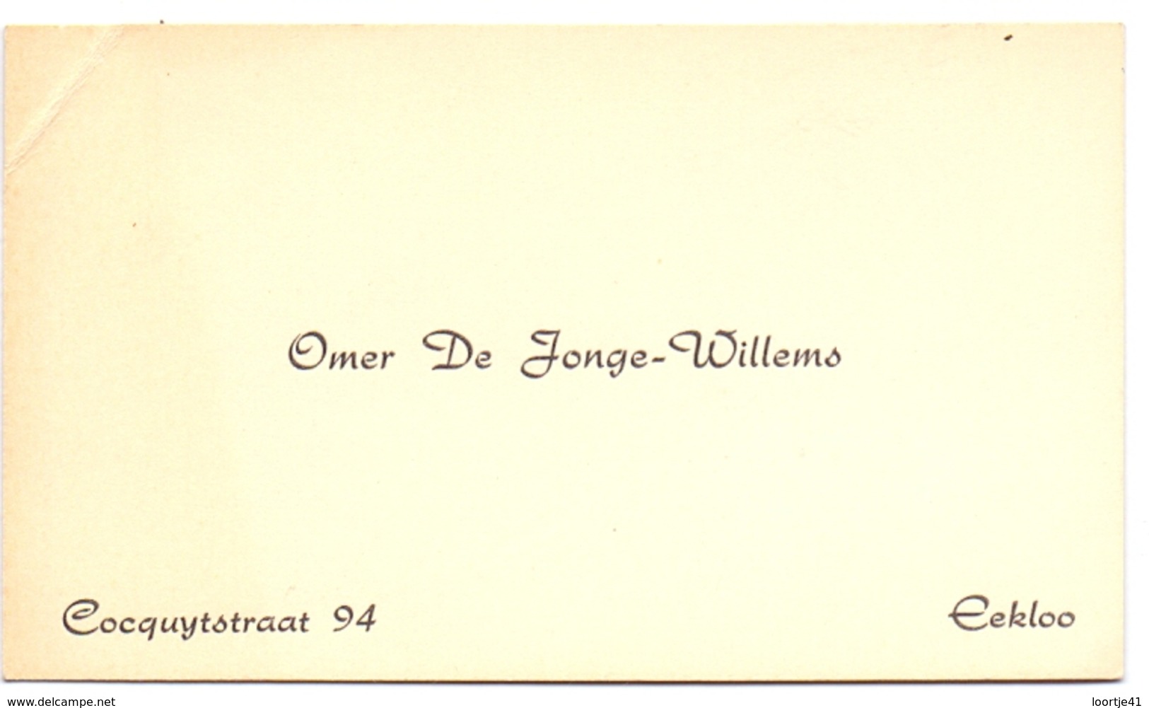 Visitekaartje - Carte Visite - Omer De JOnge - Willems - Eeklo - Cartes De Visite