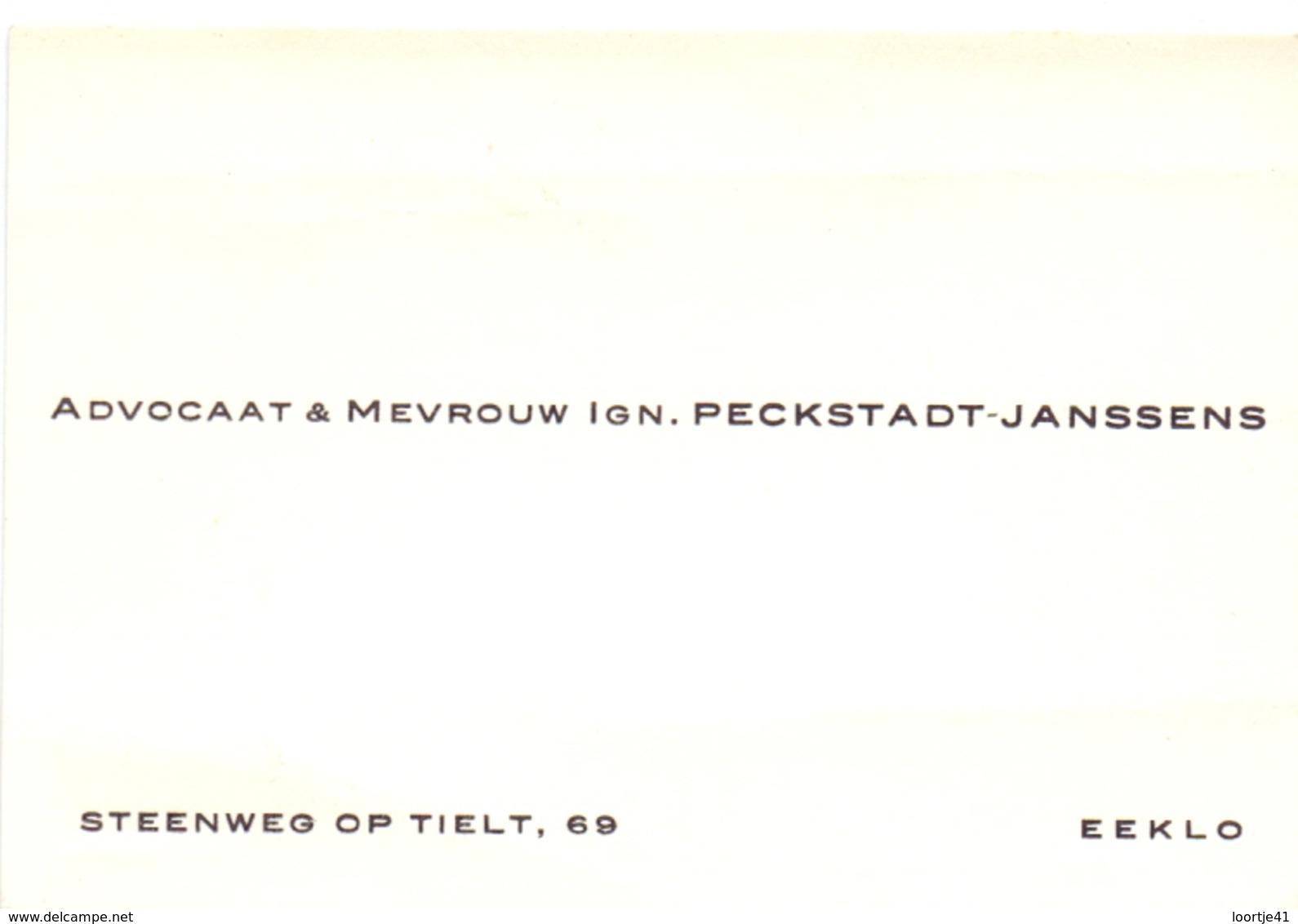 Visitekaartje - Carte Visite - Advocaat & Mevr Peckstadt - Janssens - Eeklo - Visitenkarten