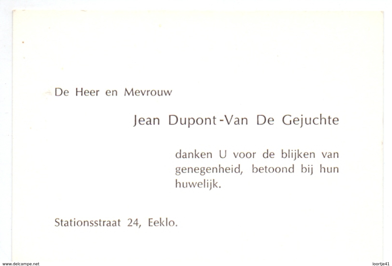 Visitekaartje - Carte Visite - Heer & Mevrouw Jean Dupont - Van De Gejuchte - Eeklo - Cartes De Visite