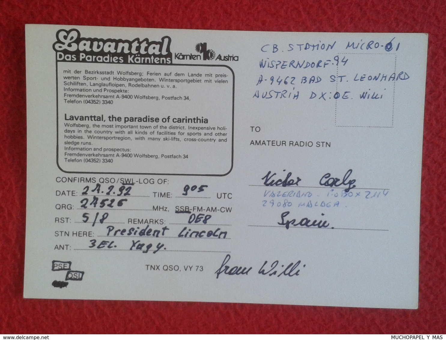 POSTAL POST CARD QSL RADIOAFICIONADOS RADIO AMATEUR AUSTRIA WOLFSBERG KÄRNTEN LAVANTTAL ÖSTERREICH AUTRICHE VER FOTOS - Otros & Sin Clasificación