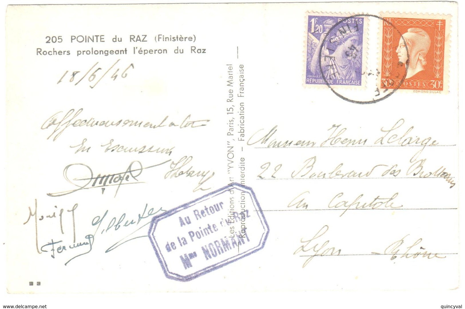 ROSCOFF  Finistère Carte Postale Iris 1,20 F Yv 651 Dulac 30 C  Yv 683 Ob 1946 - Covers & Documents