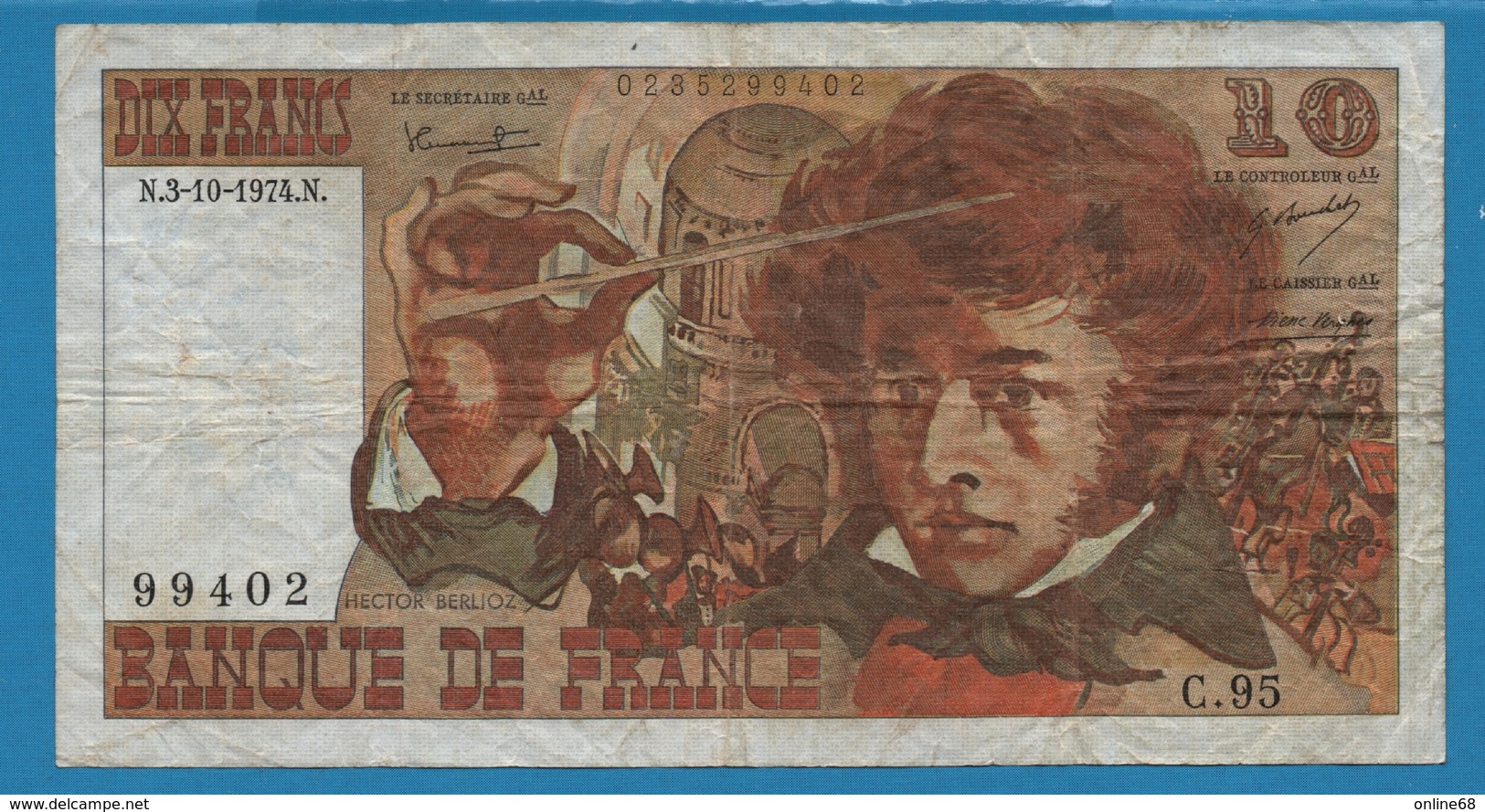 FRANCE 10 FRANCS 3-10-1974 ''Berlioz'' Serie C.95 - 10 F 1972-1978 ''Berlioz''