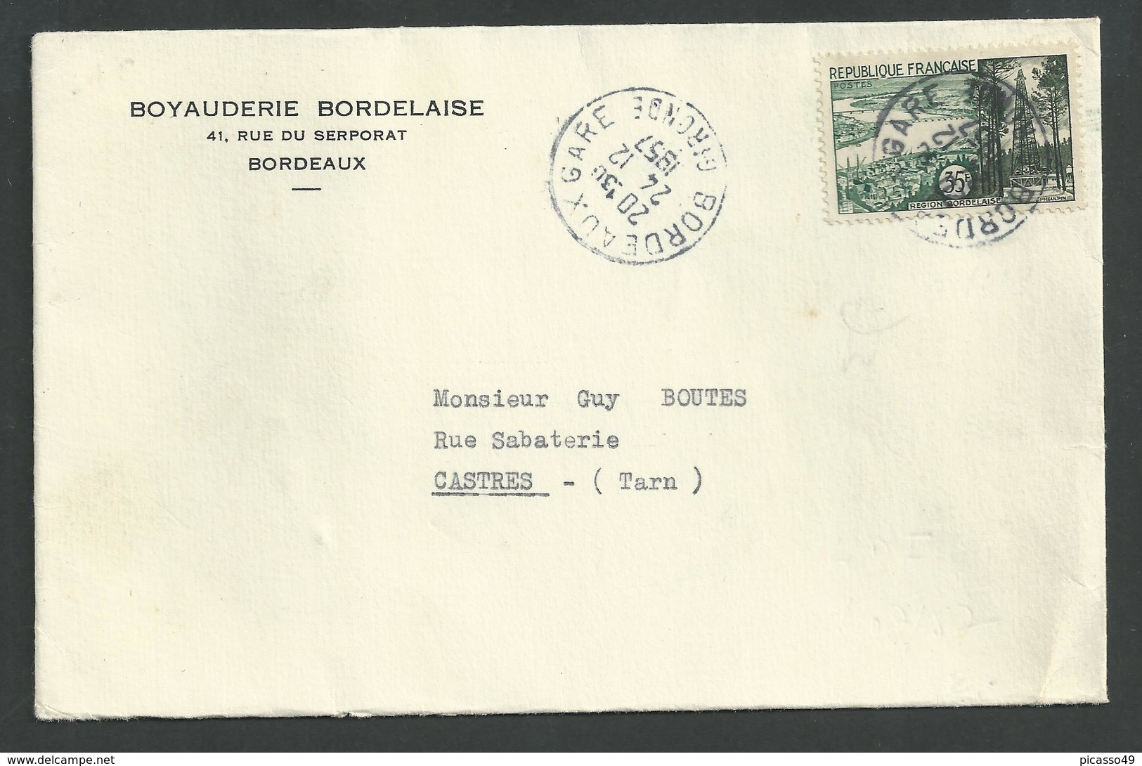 Bordeaux , Gironde , N°1118 Région Bordelaise  Seul Sur Lettre Du 24 12 1957 - 1921-1960: Moderne