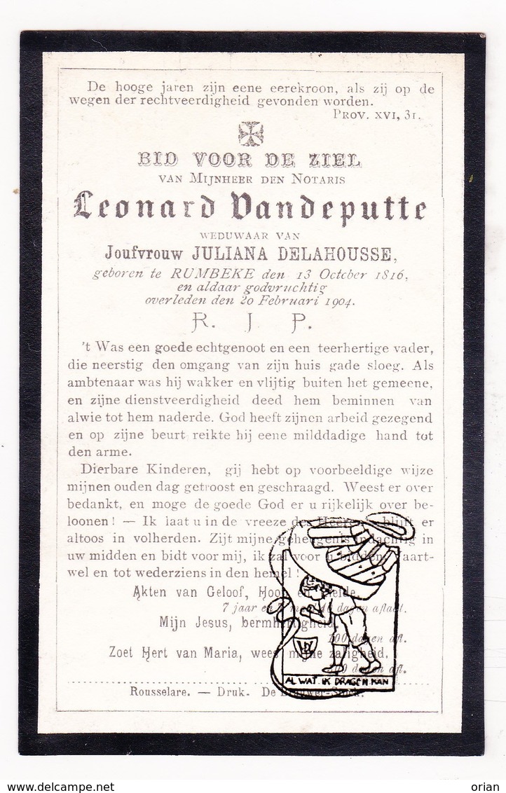DP Notaris - Louis Leonard VandePutte ° Rumbeke Roeselare 1816 † 1904 X Juliana P. DelaHousse (° Moorsele ) - Images Religieuses