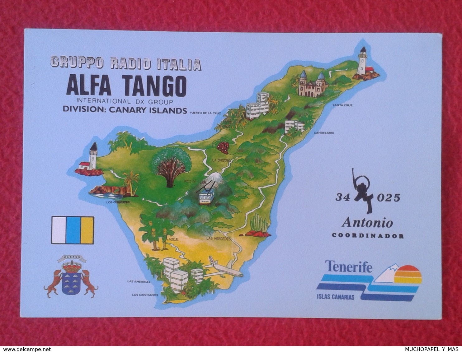 POSTAL POST CARD QSL RADIOAFICIONADOS RADIO AMATEUR GRUPPO ALFA TANGO ITALIA ISLAS CANARIAS CANARY ISLANDS TENERIFE MAP - Otros & Sin Clasificación