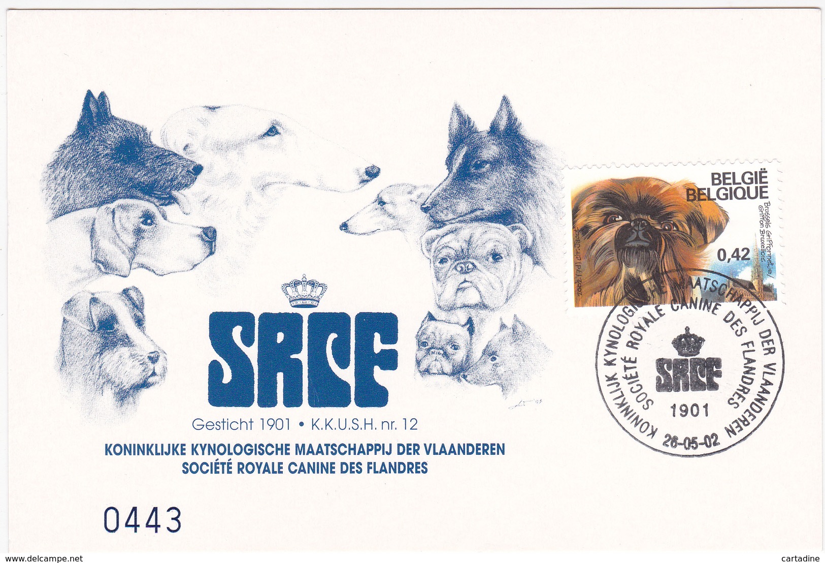 Série De 5 CM -SRCF Chiens De Races Belges - Soc. Royale Canine Des Flandres - Timbres N° 3064/8 - 2002- ATT:ETAT 1carte - 2001-2010