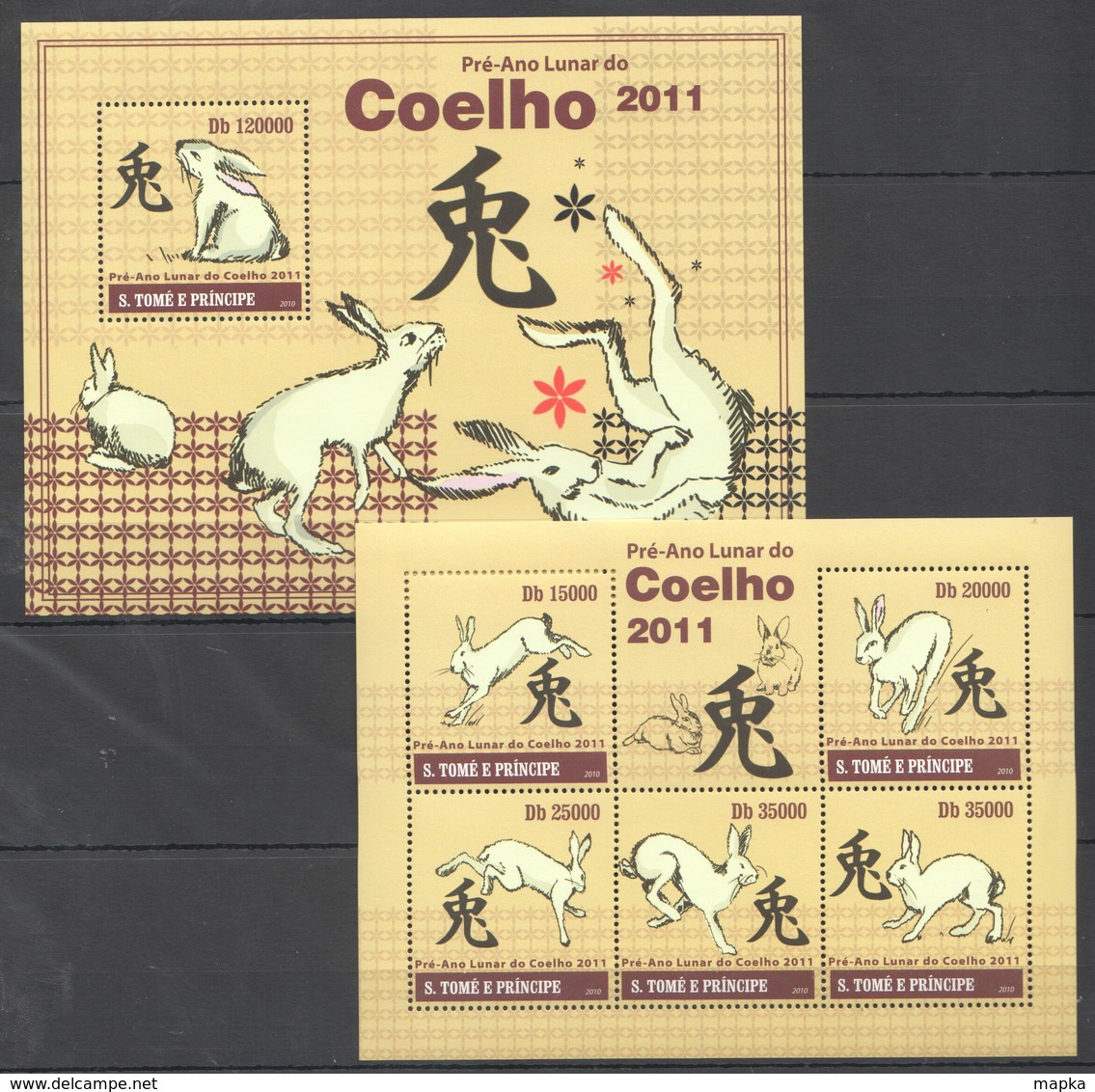 BC816 2010 S.TOME E PRINCIPE FAUNA ANIMALS ART PRE-ANO LUNAR DO COELHO 1KB+1BL MNH - Nouvel An Chinois