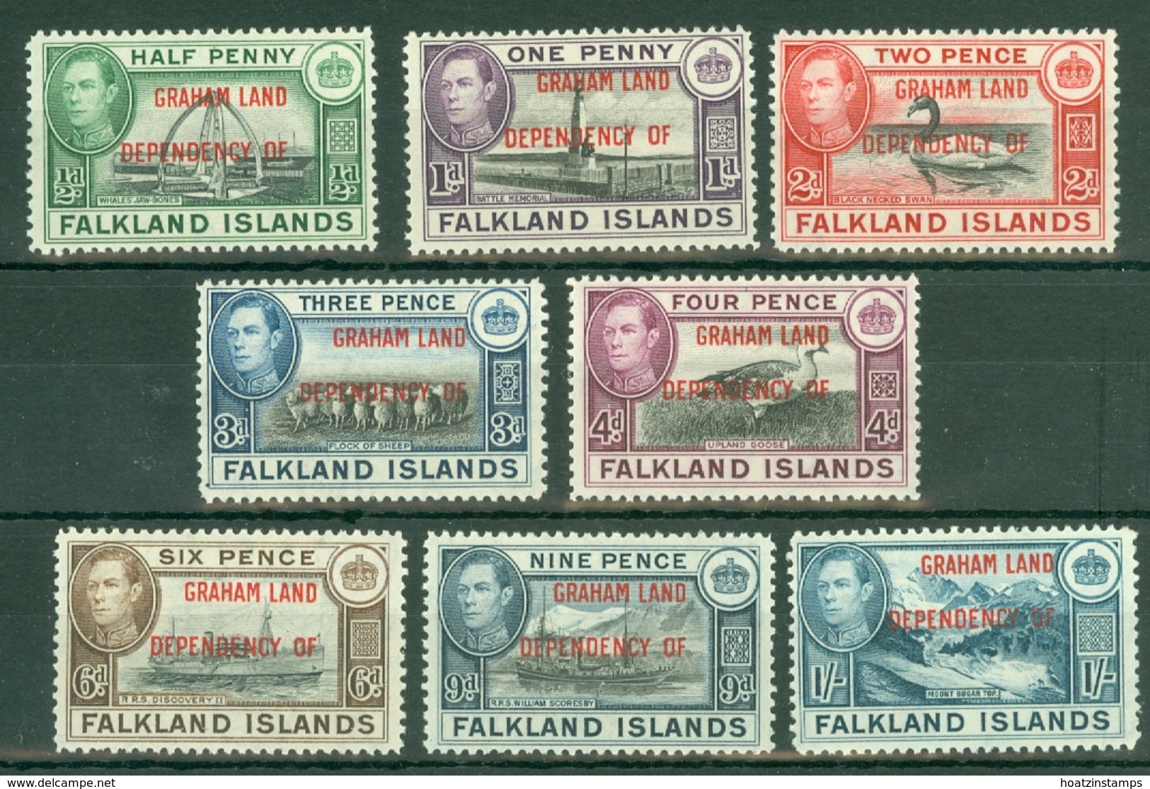 Falkland Islands Dep: 1944/45   KGVI - 'Graham Land' OVPT Set  SG A1-A8    MNH - Falklandinseln