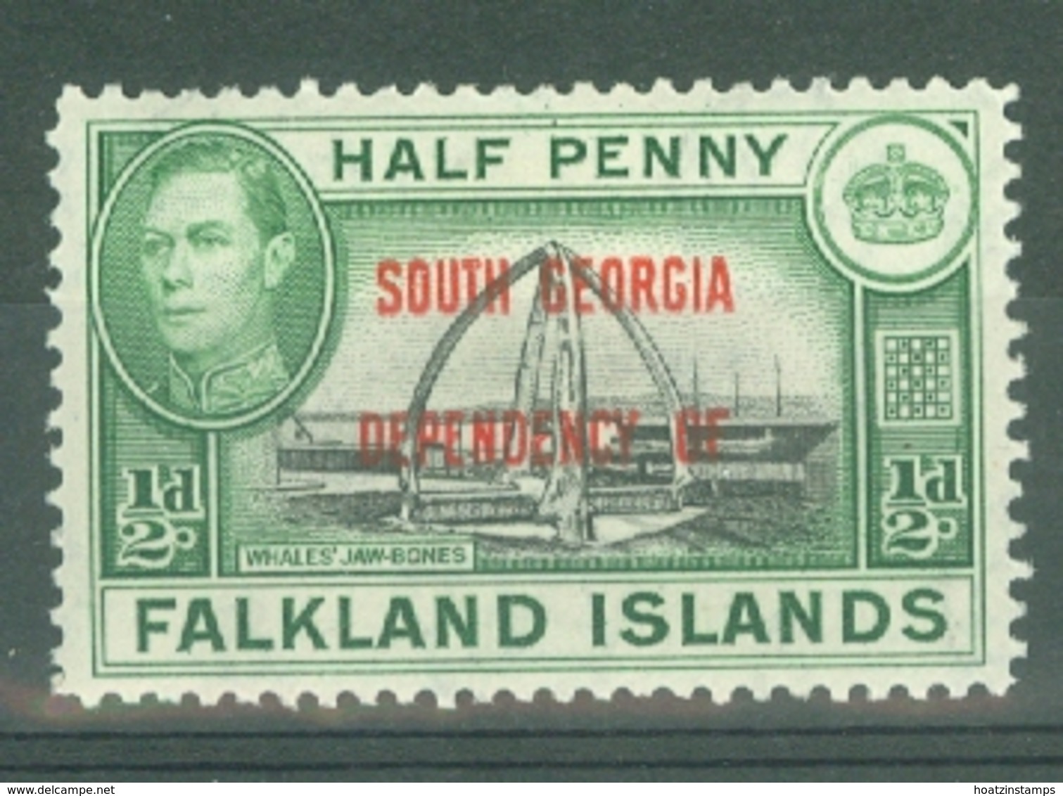 Falkland Islands Dep: 1944/45   KGVI - 'South Georgia' OVPT    SG B1   ½d    MH - Falkland Islands