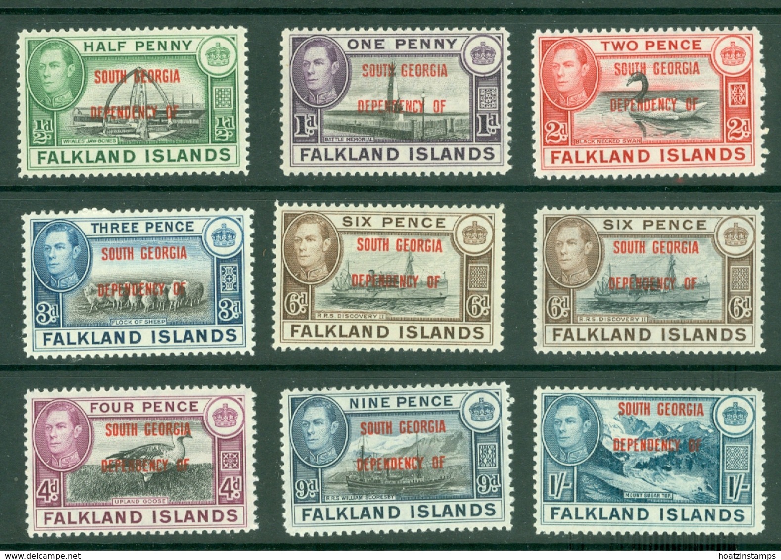 Falkland Islands Dep: 1944/45   KGVI - 'South Georgia' OVPT Set  SG B1-B8 (incl. B6a)    MNH - Falkland Islands