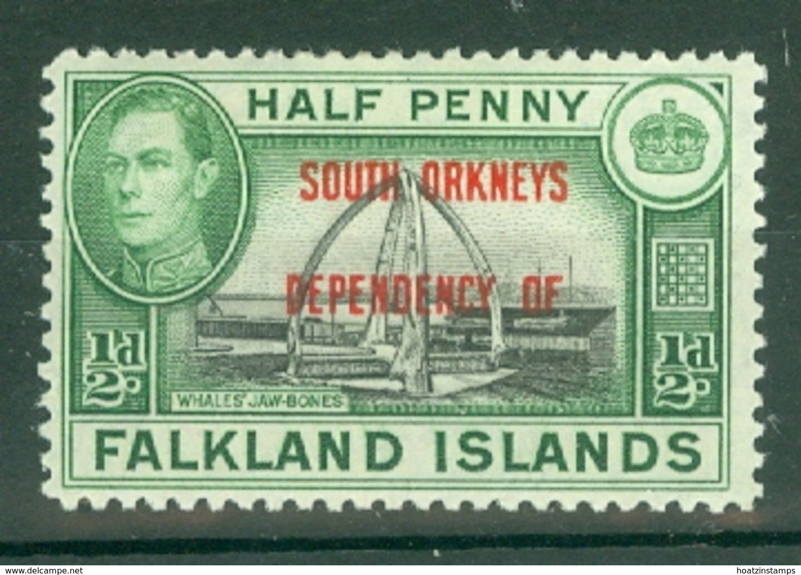 Falkland Islands Dep: 1944/45   KGVI - 'South Orkneys' OVPT    SG C1   ½d    MH - Falkland Islands