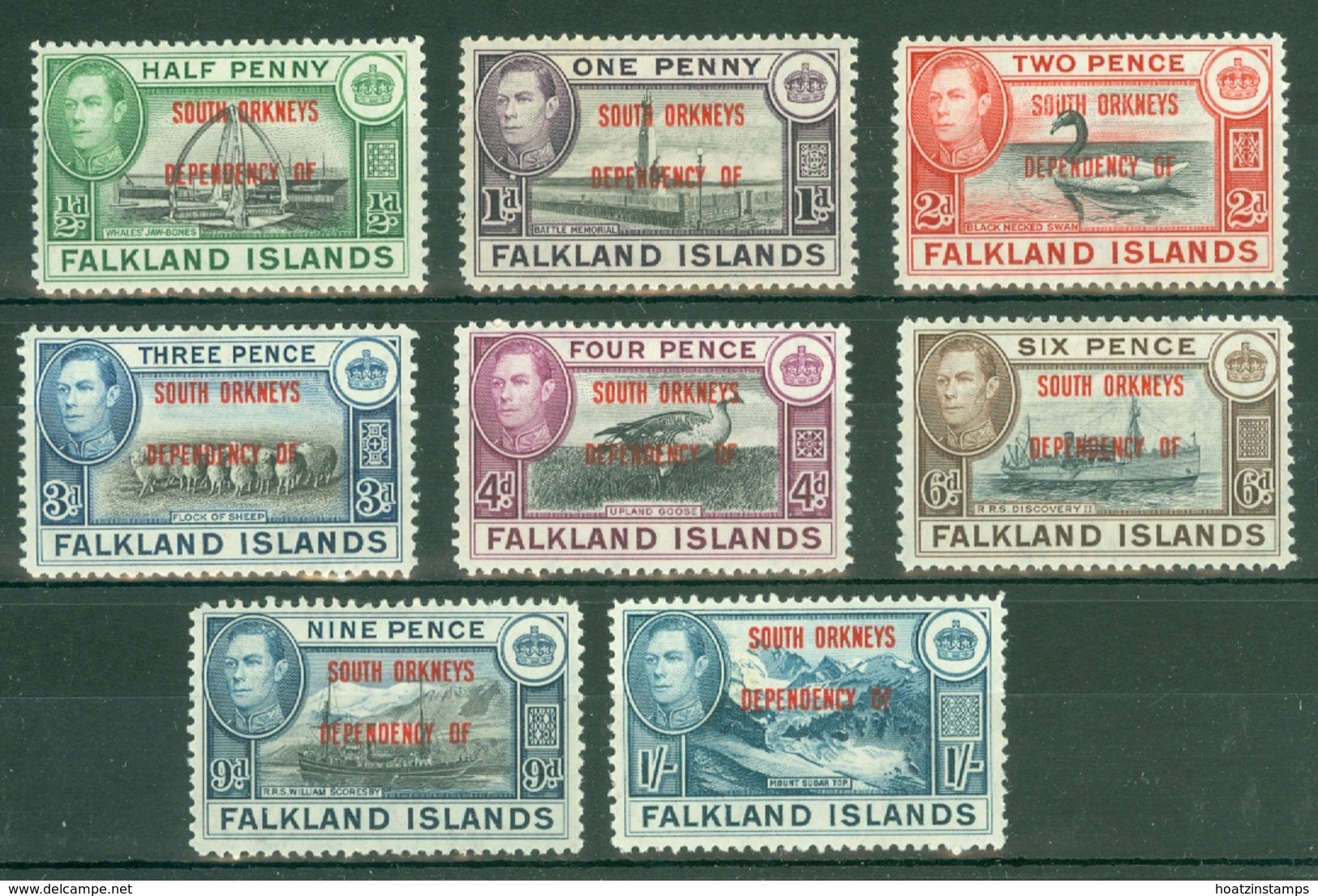 Falkland Islands Dep: 1944/45   KGVI - 'South Orkneys' OVPT Set  SG C1-C8    MH - Falkland Islands