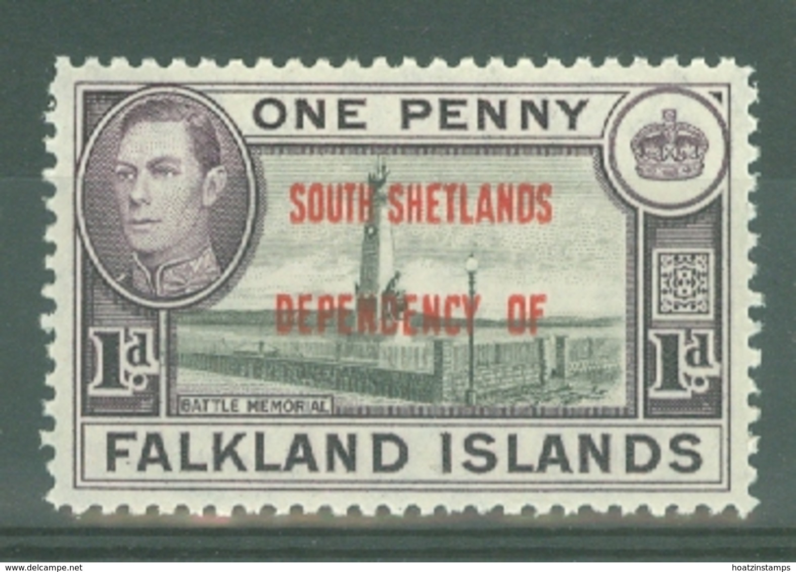 Falkland Islands Dep: 1944/45   KGVI - 'South Shetlands' OVPT  SG D2   1d    MH - Falklandinseln