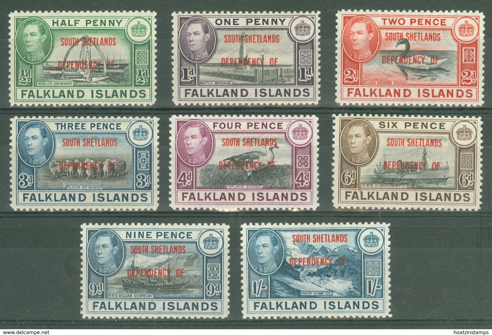 Falkland Islands Dep: 1944/45   KGVI - 'South Shetlands' OVPT Set  SG D1-D8    MH - Falkland Islands