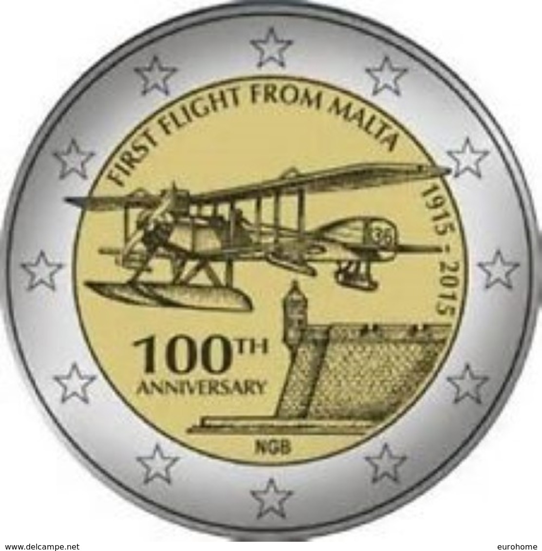 Malta  2015    2 Euro Commemo   Eerste Commerciële Vlucht    UNC Uit De Rol  UNC Du Rouleaux !! - Malte