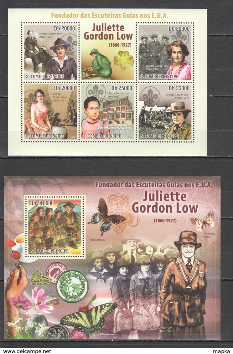 BC848 2010 S. TOME E PRINCIPE ORGANIZATIONS SCOUTING JULIETTE GORDON LOW 1KB+1BL MNH - Autres & Non Classés