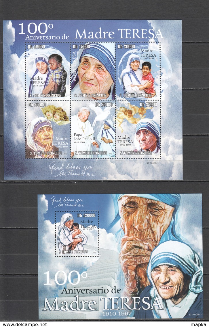 BC853 2010 S. TOME E PRINCIPE FAMOUS PEOPLE MOTHER TERESA 1KB+1BL MNH - Mother Teresa