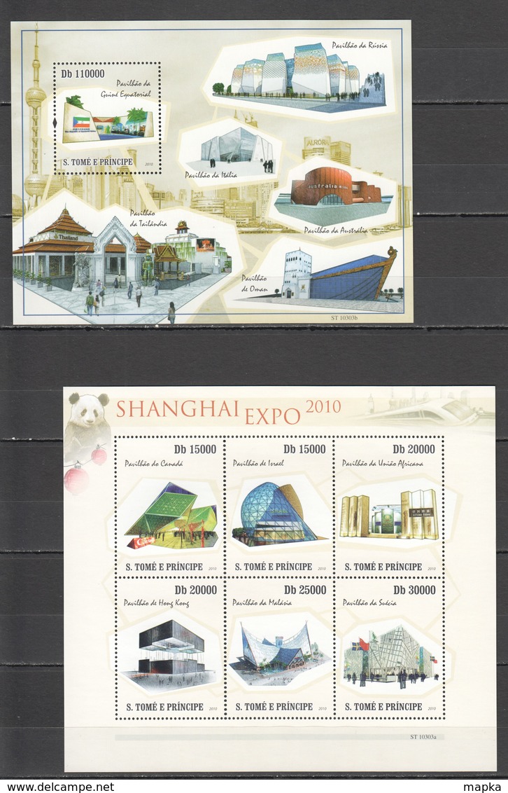 BC856 2010 S. TOME E PRINCIPE ARCHITECTURE SHANGHAI EXPO 1KB+1BL MNH - 2010 – Shanghai (China)