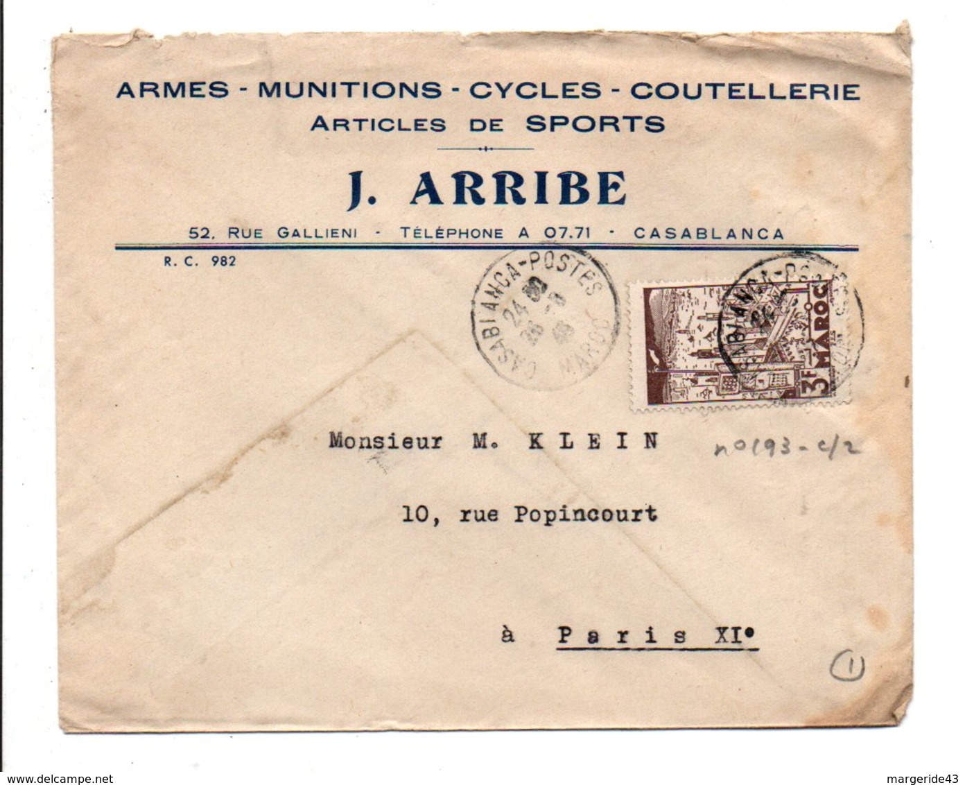 MAROC LETTRE A EN TETE DE  DE CASABLANCA POUR LA FRANCE 1945 - Lettres & Documents