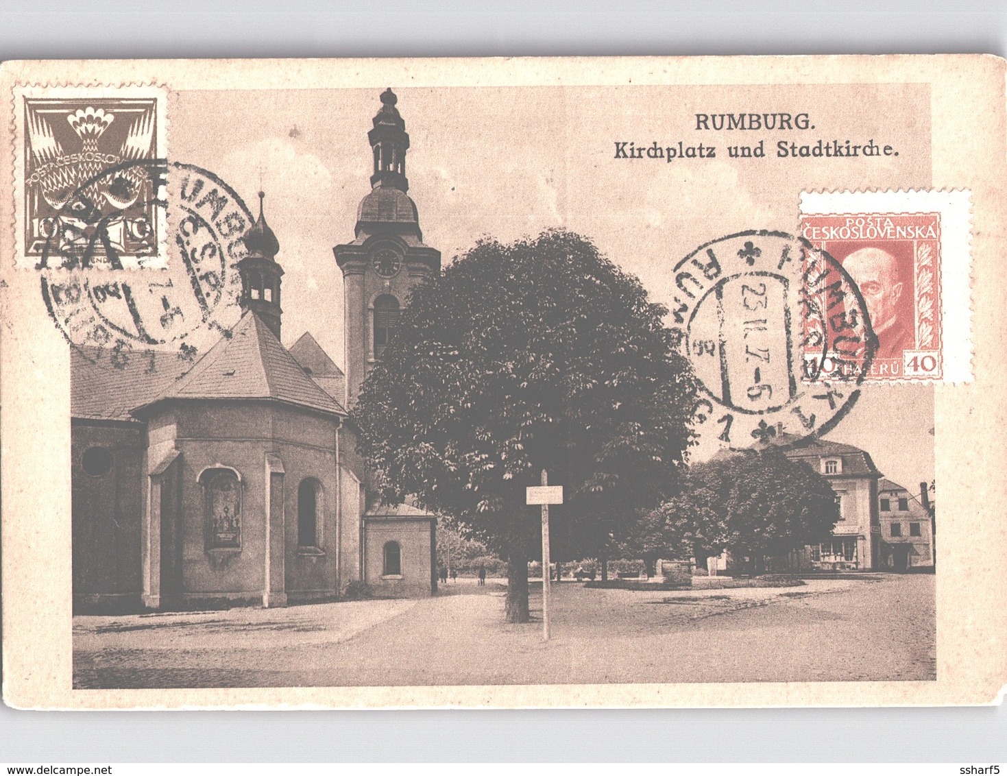 RUMBURG Kirchplatz With Collectors Club Handstamp Violet 1927 - República Checa
