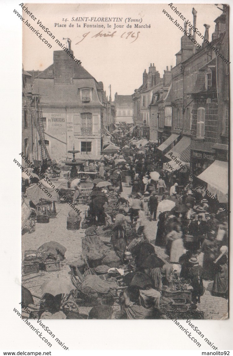 CPA SAINT FLORENTIN (89) : Place De La Fontaine, Le Jour De Marché (adressé à Mess Sous Off Lyon) - Saint Florentin