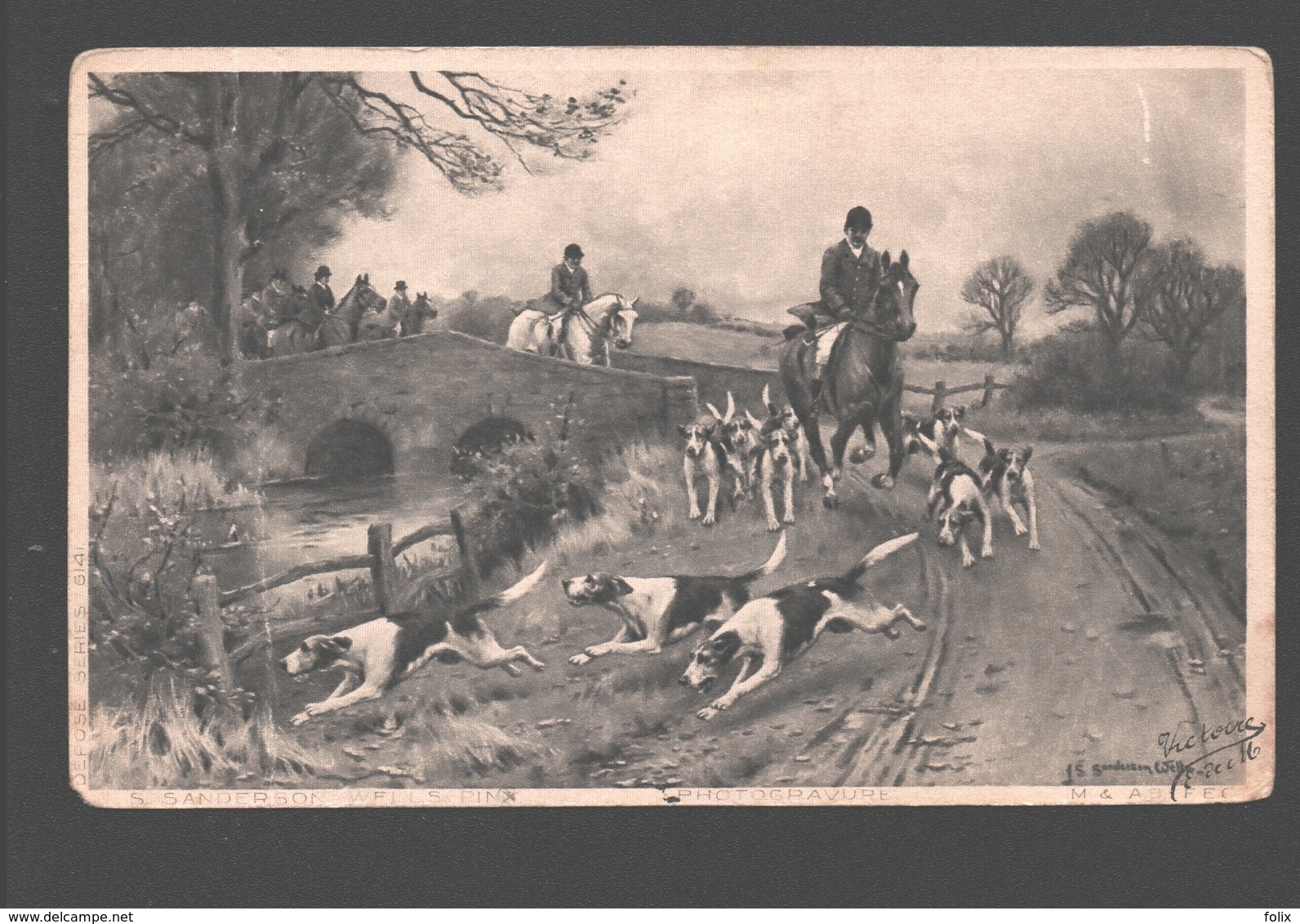 J. S. Sanderson Wells - Photogravure - 1907 - Hunt, Dogs / Chasse, Chiens - Peintures & Tableaux